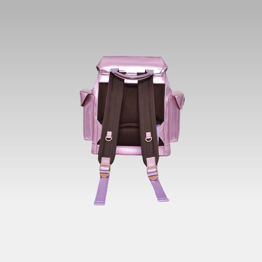 Back view of the Frozen Berry Metallic Cyberpunk Ita Backpack Mini displaying the padded shoulder straps and back panel.