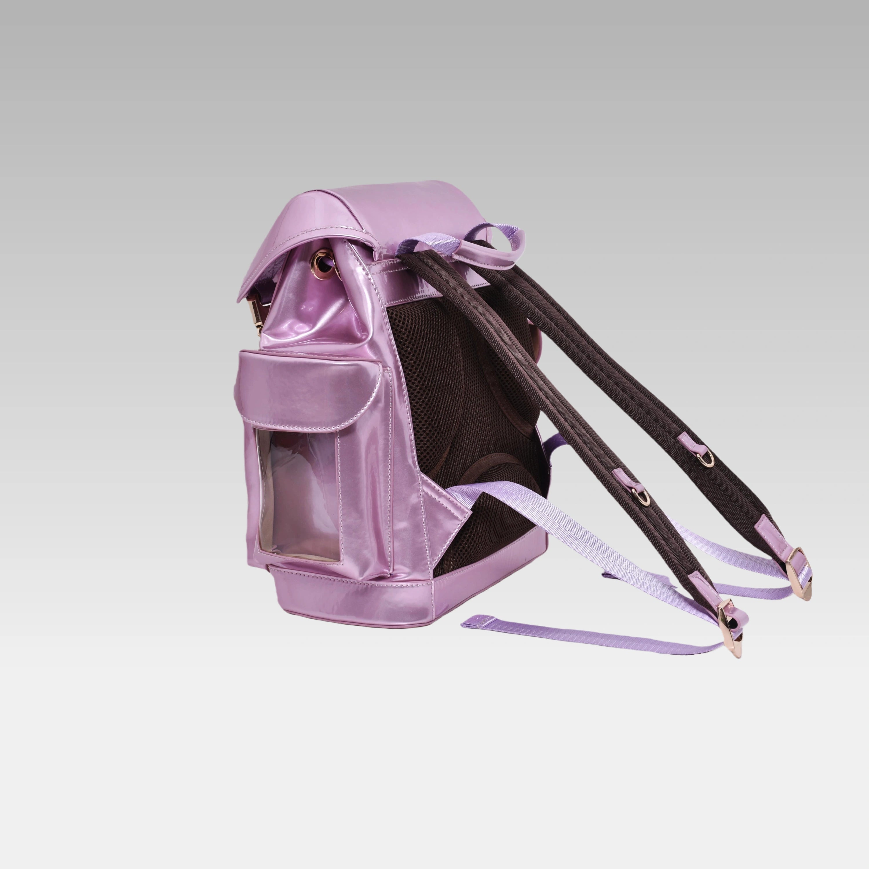 Clean side profile of the Frozen Berry Metallic Cyberpunk Ita Backpack Mini showing its structured depth, without the custom emblem.