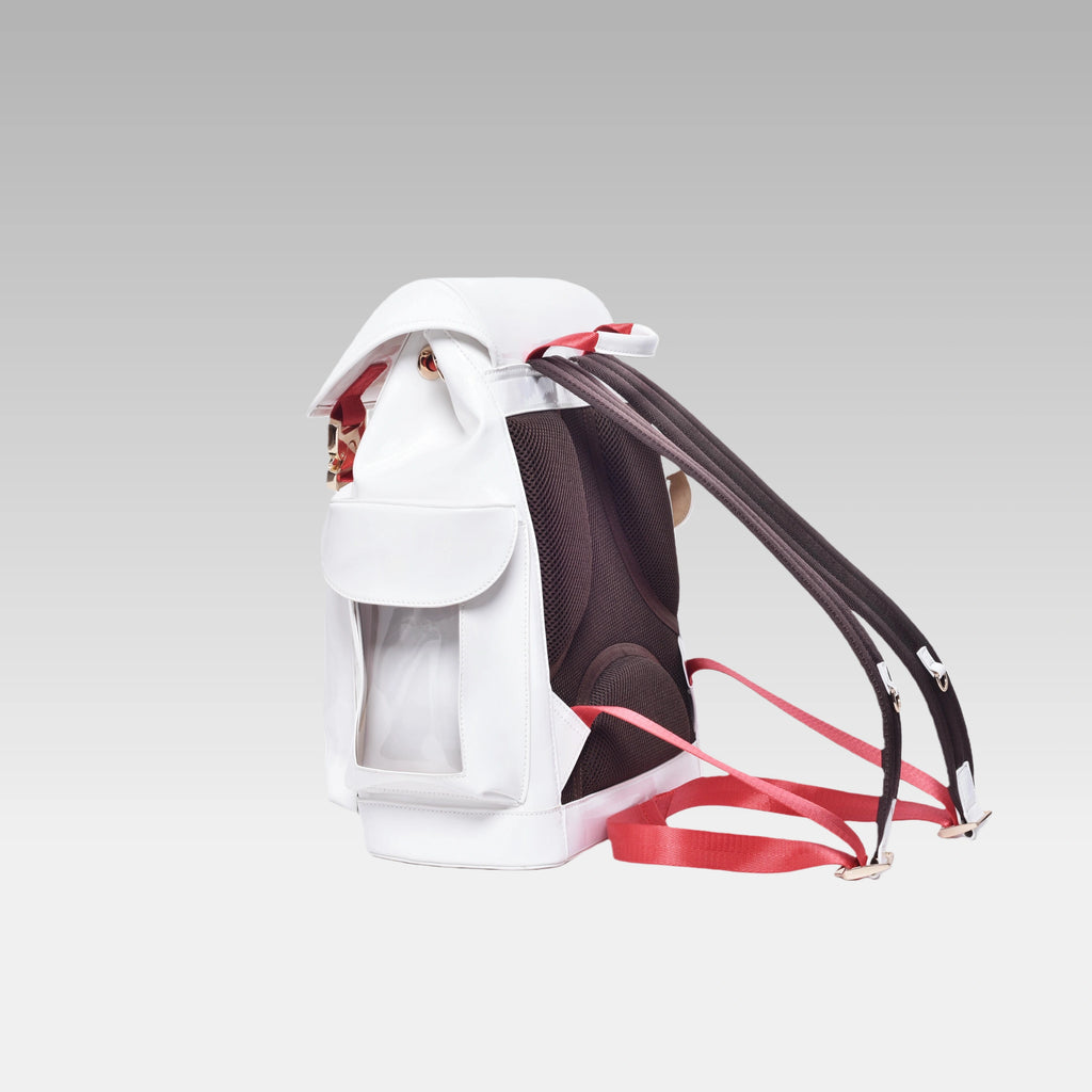 Clean side profile of the standard Glossy White Cyberpunk Ita Backpack showing its structured depth.