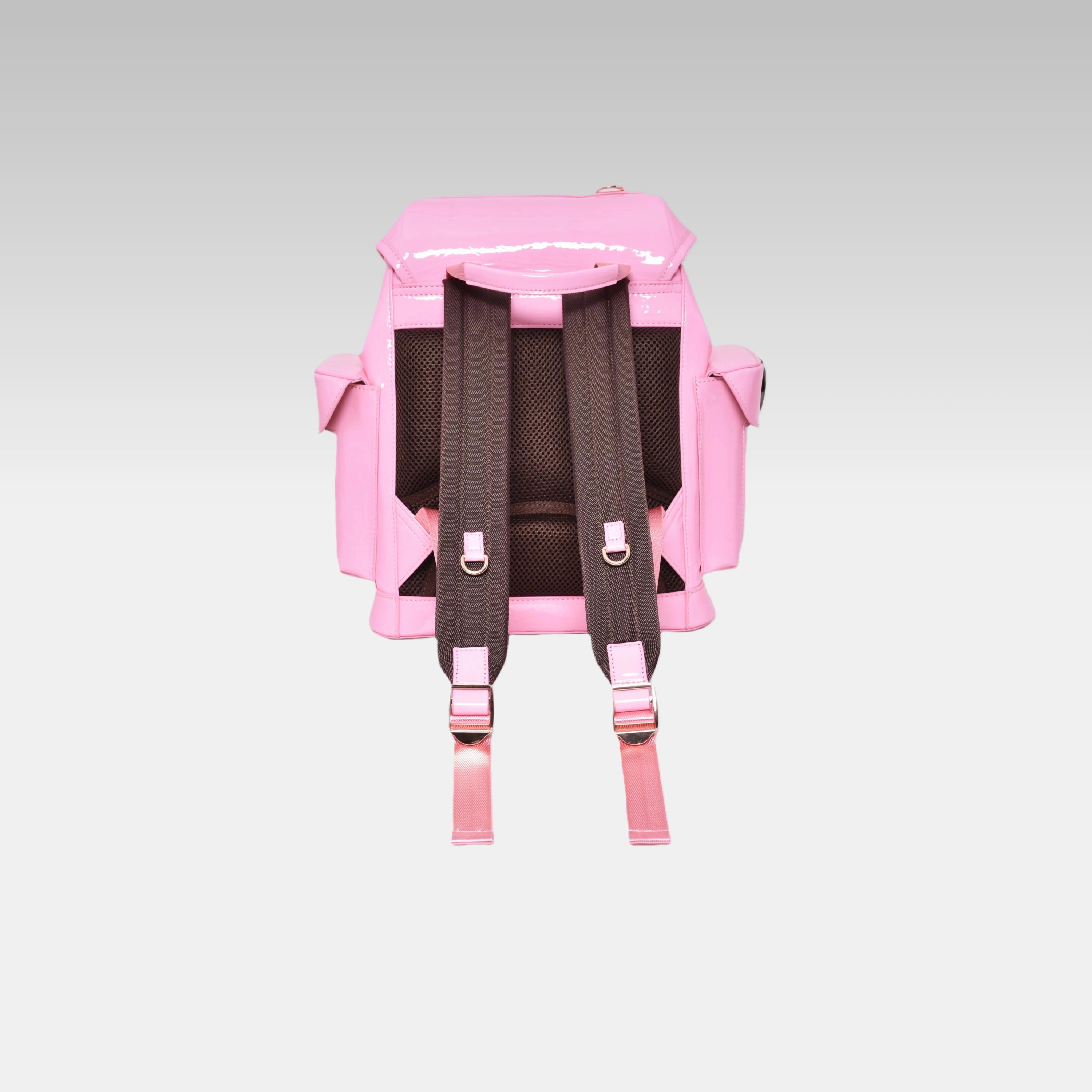 Back view of the Pastel Pink Cyberpunk Ita Backpack Mini displaying the padded shoulder straps and back panel.