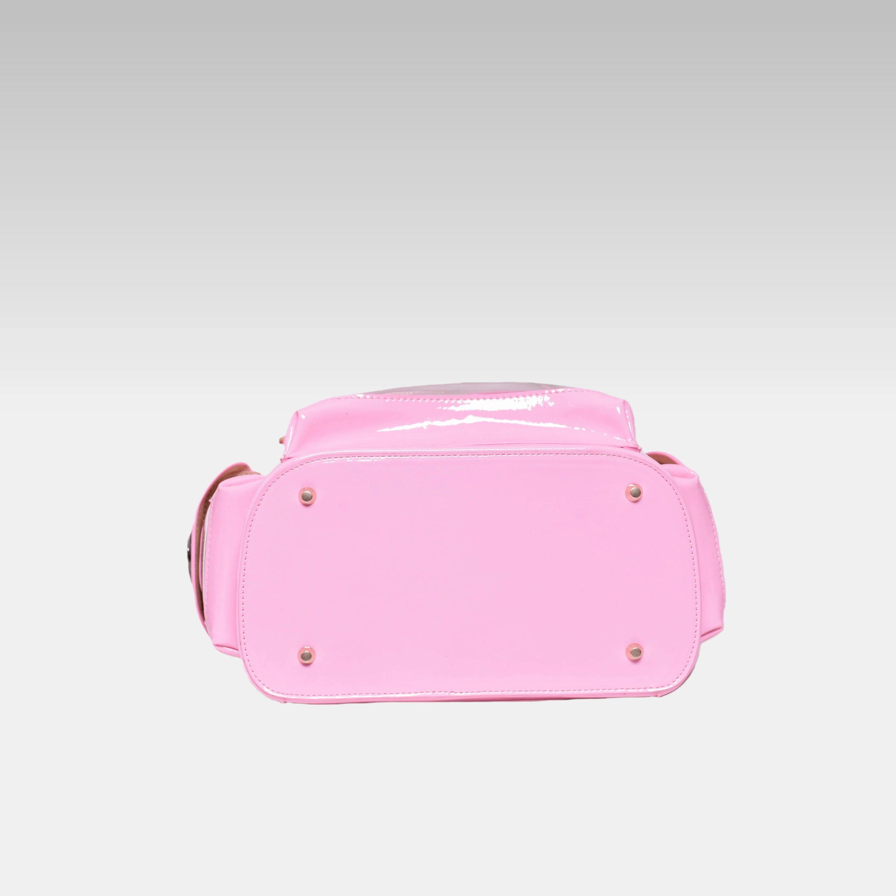 Bottom view of the Pastel Pink Cyberpunk Ita Backpack Mini showing the durable base and construction.