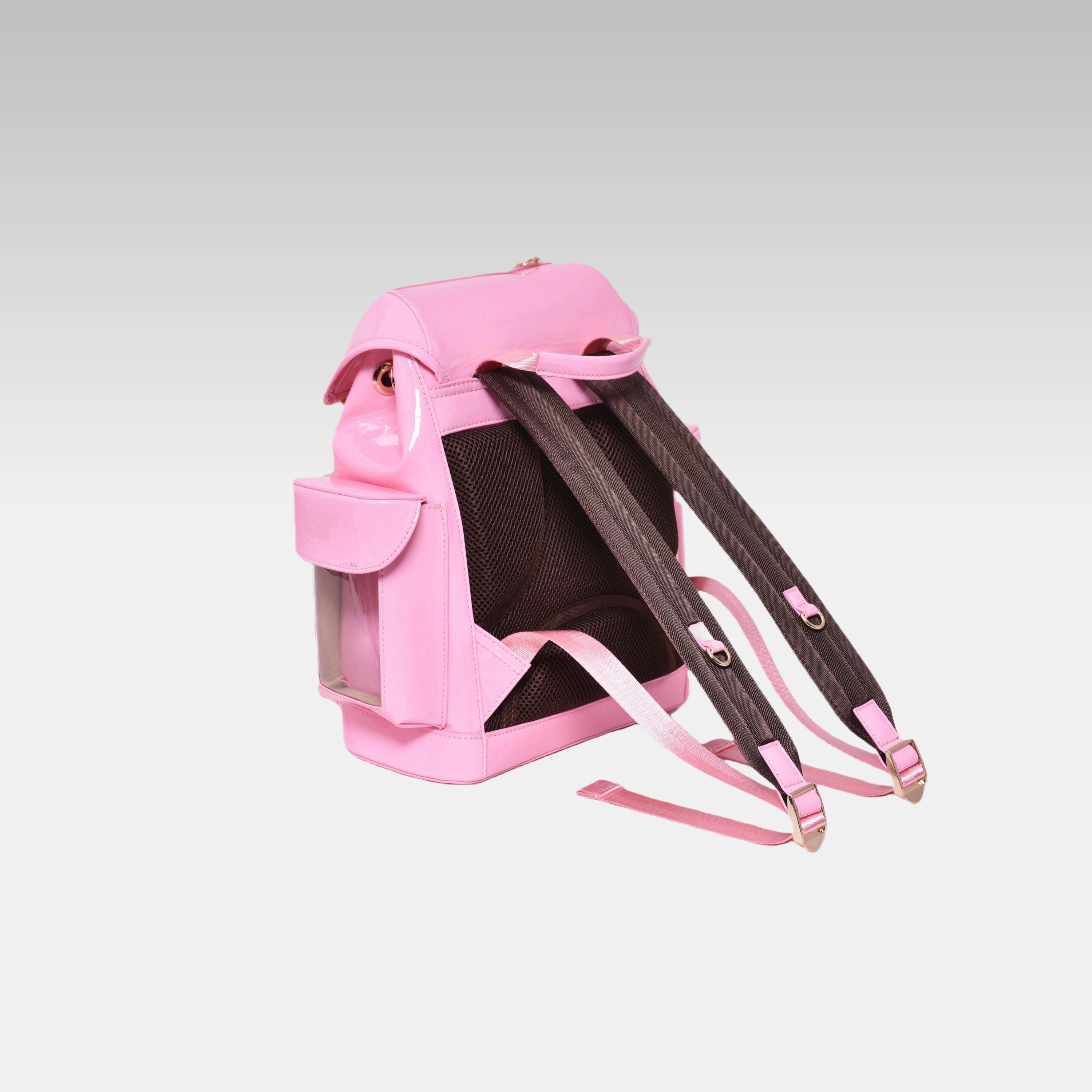 Clean side profile of the Pastel Pink Cyberpunk Ita Backpack Mini showing its structured depth, without the custom emblem.