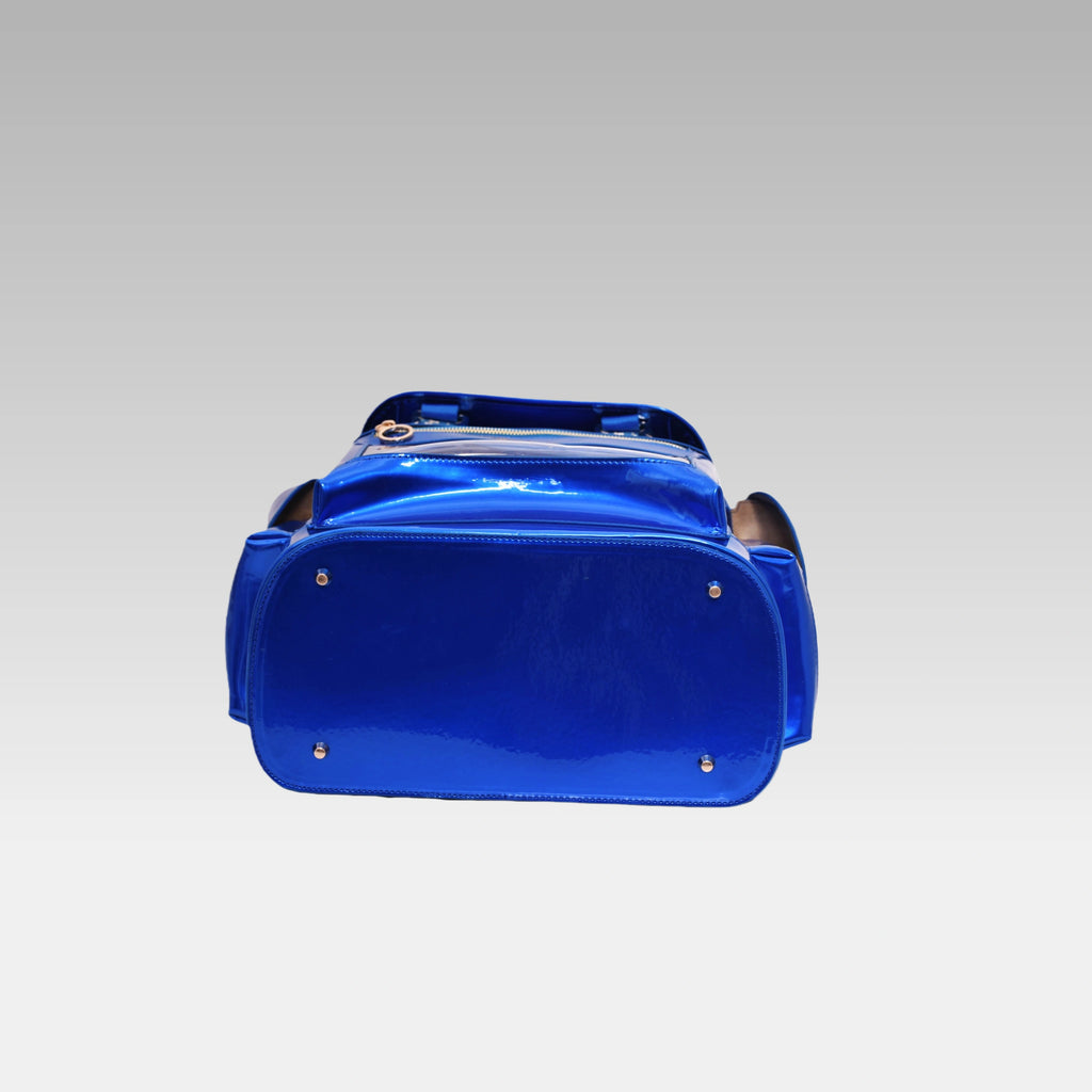 Bottom view of the standard Quantum Blue Cyberpunk Ita Backpack showing the durable base and construction.