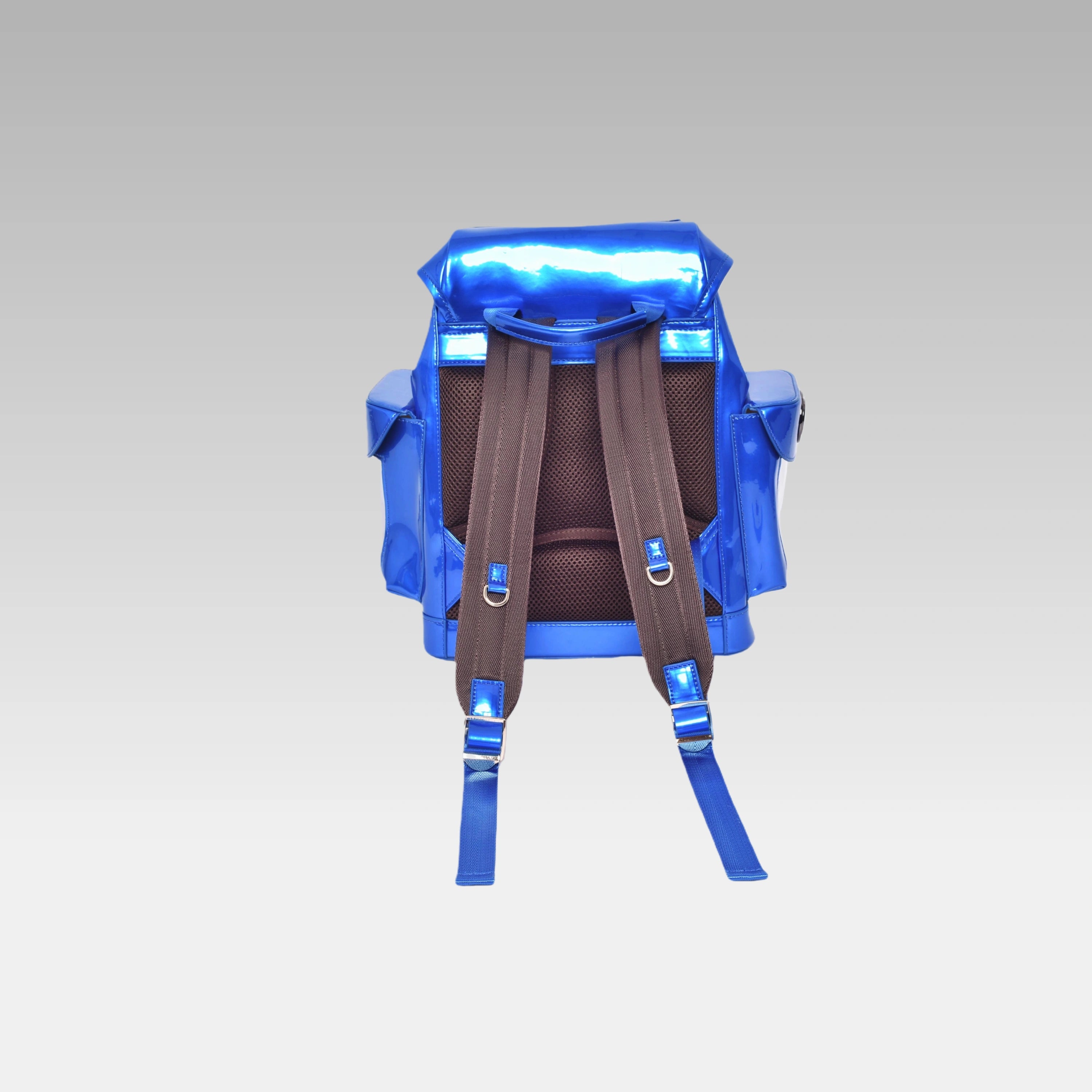 Back view of the Quantum Blue Cyberpunk Ita Backpack Mini displaying the padded shoulder straps and back panel.