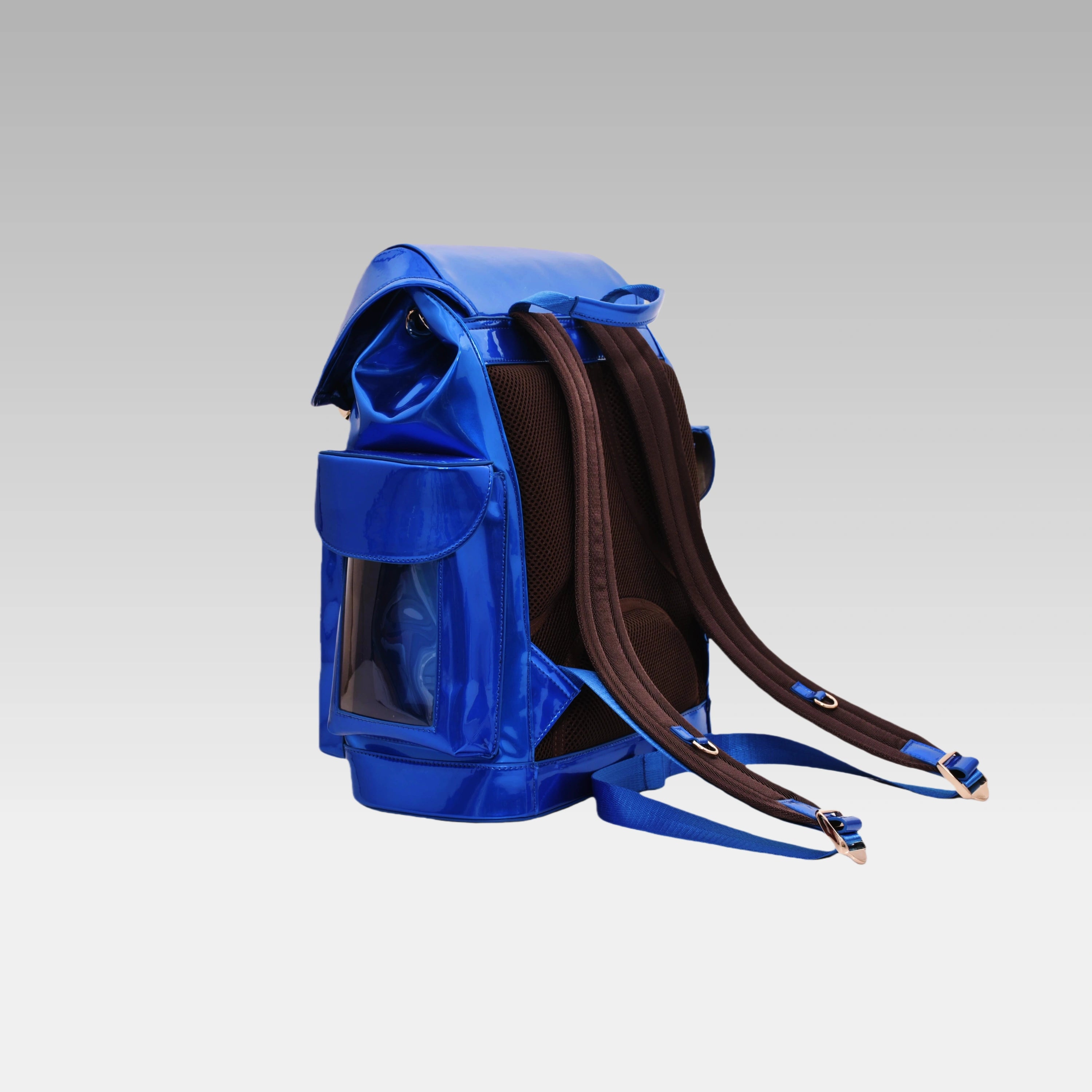 Clean side profile of the standard Quantum Blue Cyberpunk Ita Backpack showing its structured depth.
