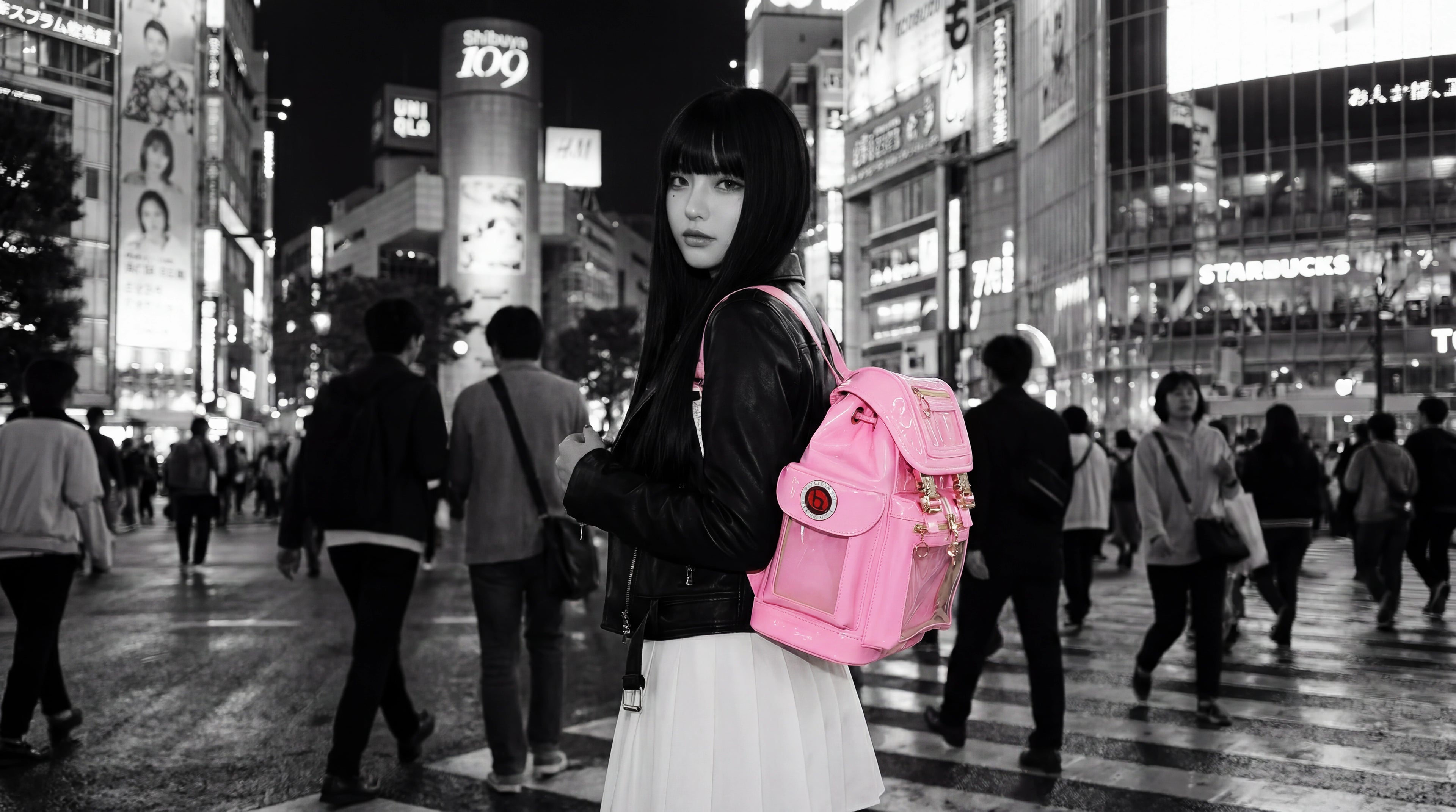 A girl wearing her pastel pink ita bag in Japan.